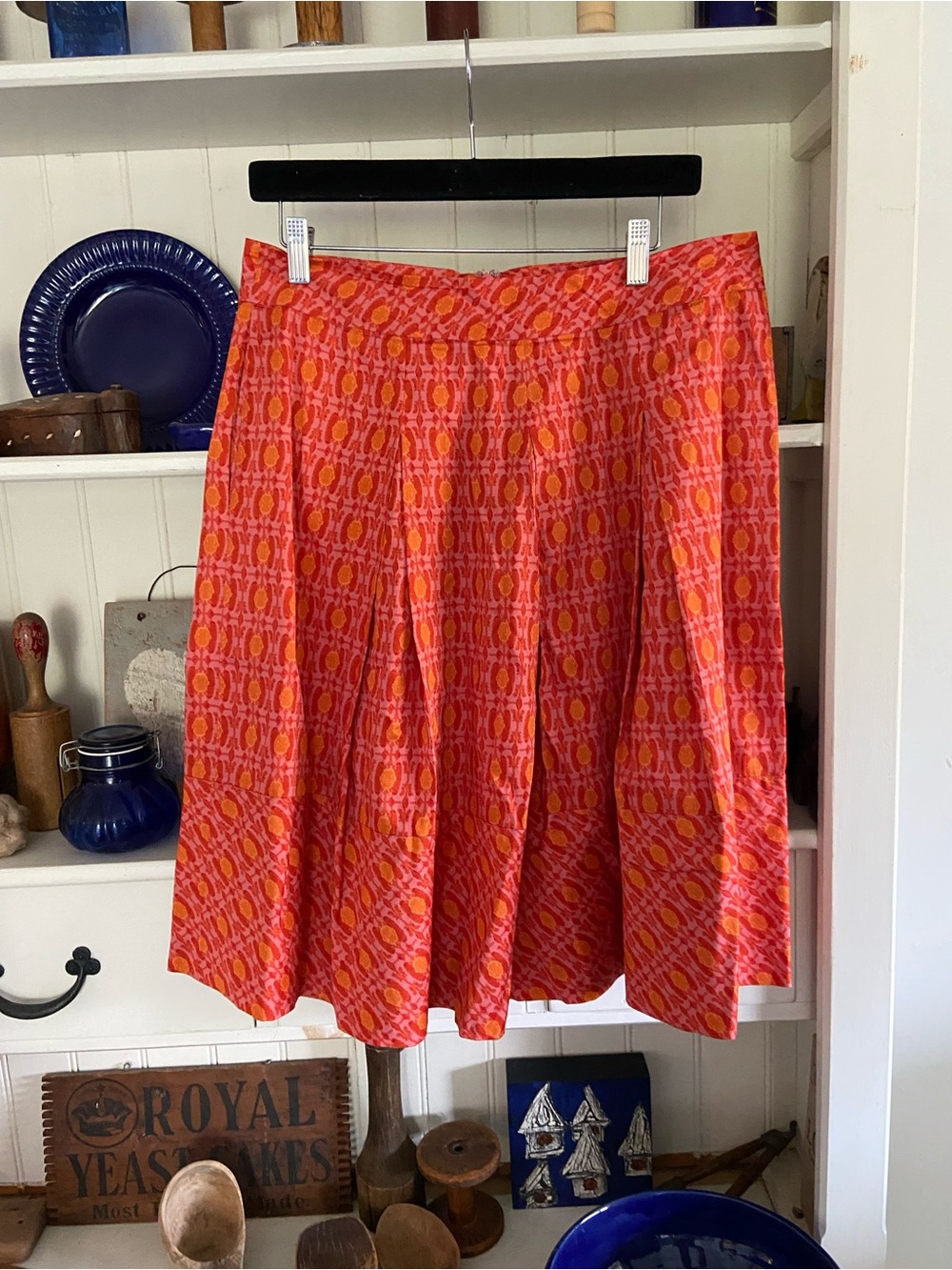 Talbots Coral and Orange Printed Circle Skirt